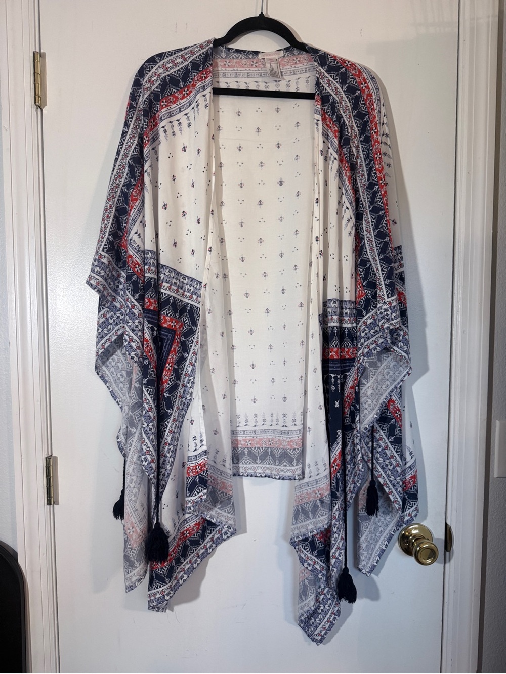 Xhilaration Women's Size M/L Boho Geometric Kimono Cardigan | Tassel Open Front